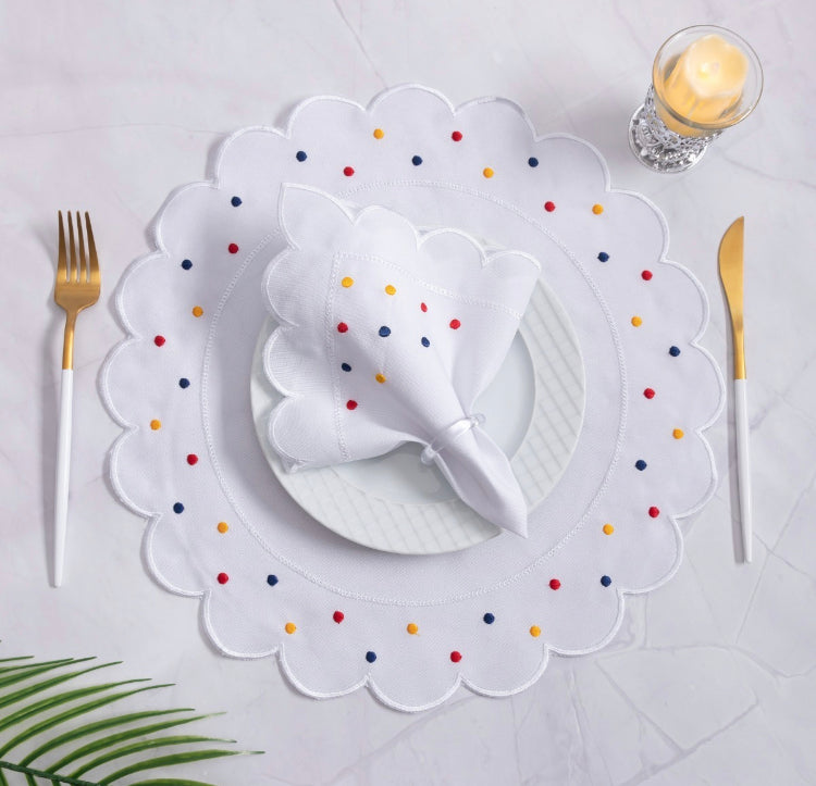 Jogo Americano Sousplast Bordado 6 Pçs Branco Bolinha Cor Poá Branco Colorido