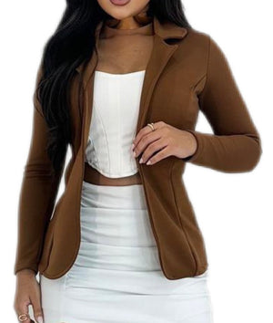 Blazer Feminino De Neoprene Casual Moderno E Elegante MARROM