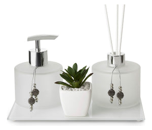Kit Banheiro Lavabo Vidros Luxo Branco Leitoso