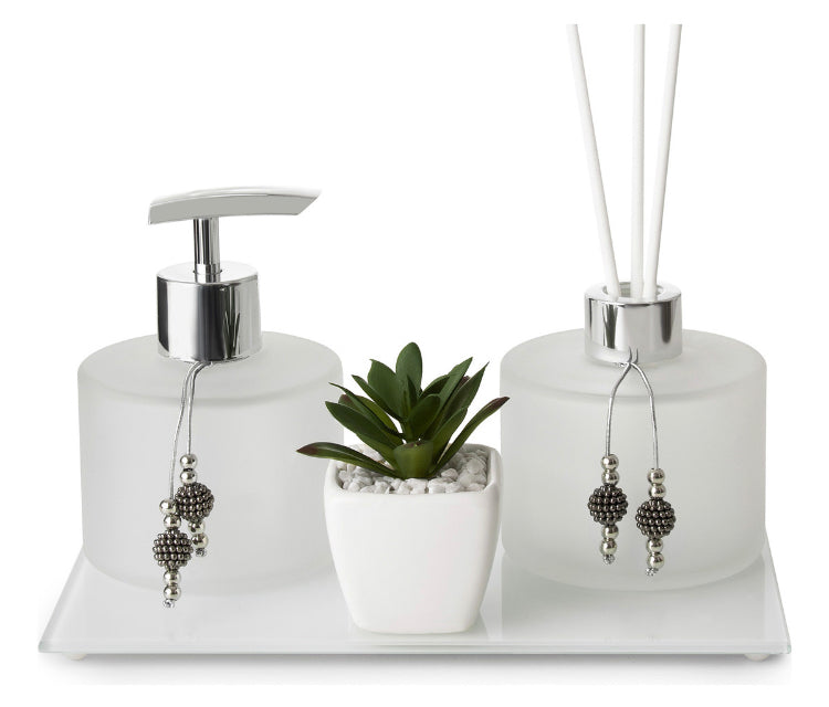 Kit Banheiro Lavabo Vidros Luxo Branco Leitoso