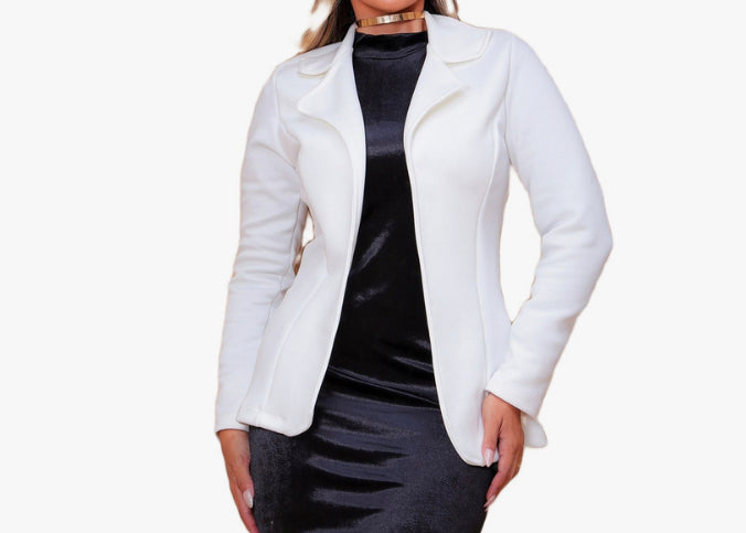 Blazer Feminino De Neoprene Casual Moderno E Elegante BRANCO