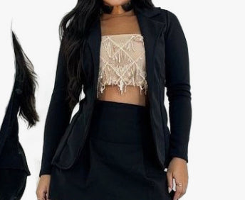 Blazer Feminino De Neoprene Casual Moderno E Elegante PRETO