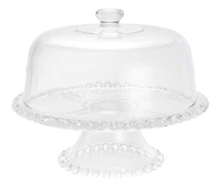 Prato para Bolo Crystal com pé e tampa pearl 31 cm