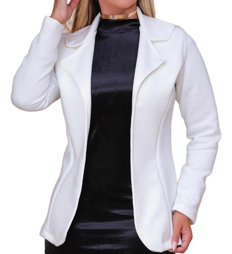 Blazer Feminino De Neoprene Casual Moderno E Elegante BRANCO