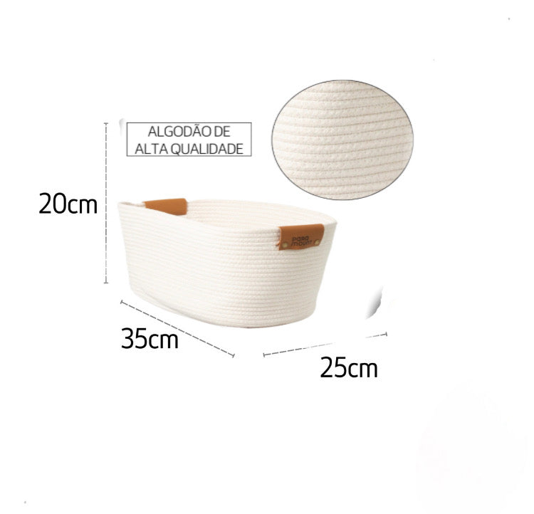 Cesto Algodão Multiuso 35x25x20 Alça Organizador Decorativo