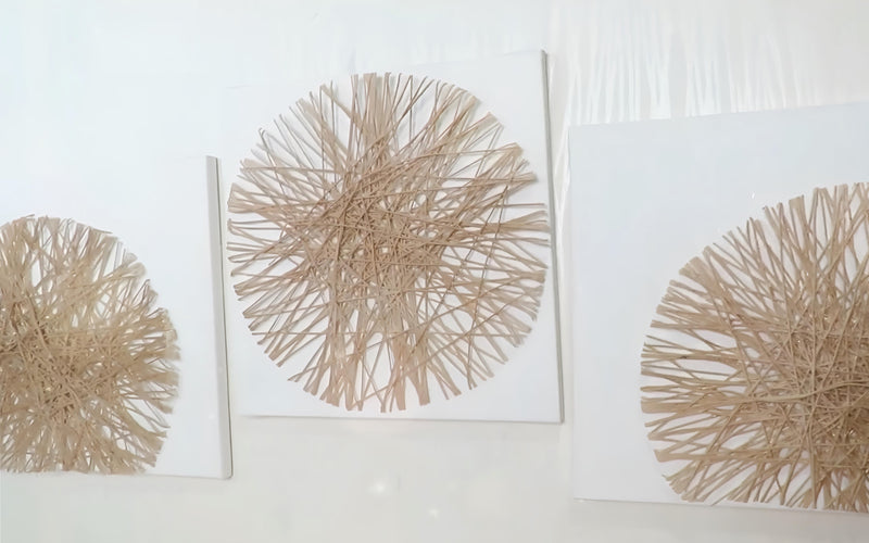 Quadro com tela canva e textura em barbantes cor palha