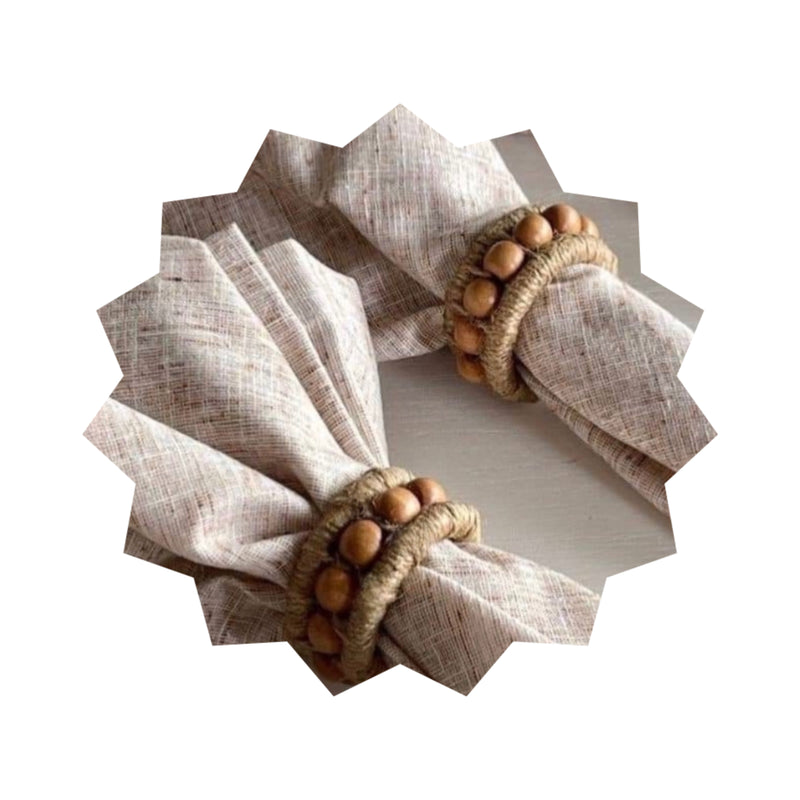 Porta Guardanapo duplo de juta com bolinhas de madeira - 6 unidades