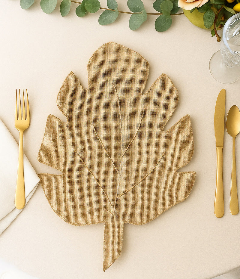 Souplast - jogo americano de juta com fios de rami - tema Folha mesa posta