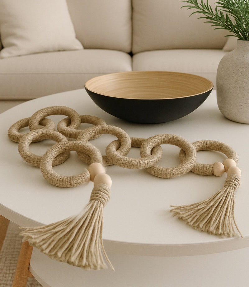 Colar de mesa grande com 170 cm e bandeja de sisal