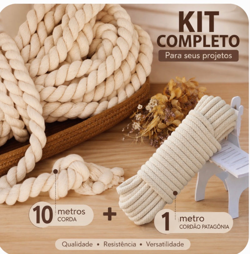 Kit montagem cesto de 20 x 20 cm corda de algodão + corda da patagonia