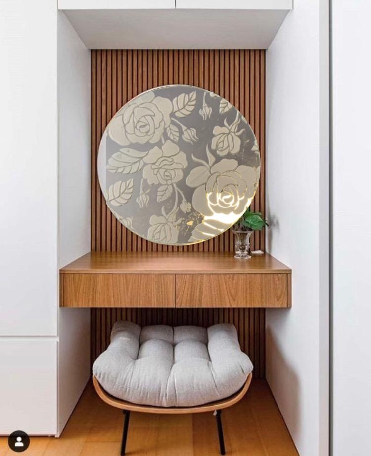 Quadro Espelho redondo com textura e com suporte