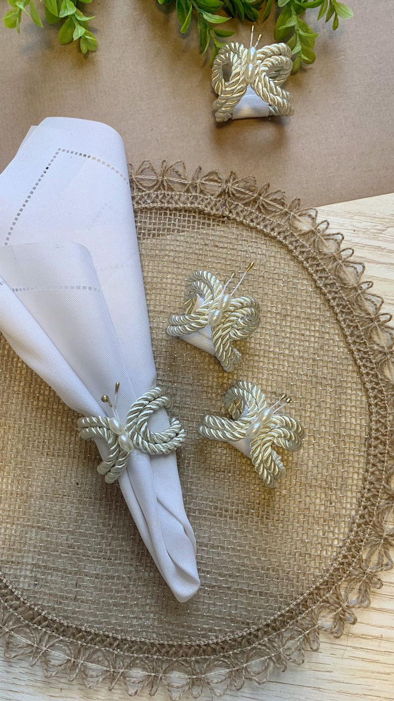 Kit 06 porta guardanpos marfim cordao de cetim borboletas com detalhes em perolas