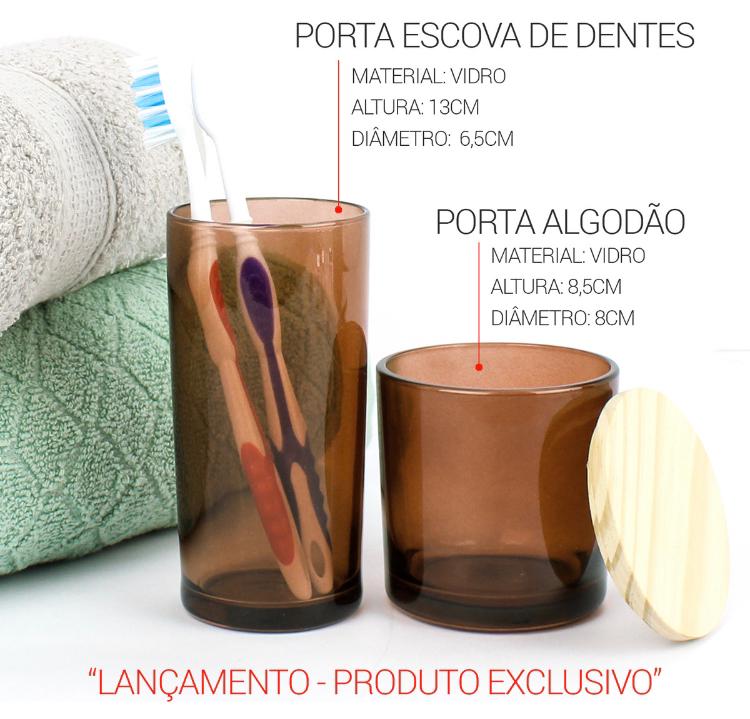 Kit Banheiro Lavabo Vidros Luxo C/ Bandeja Espelhada Fume