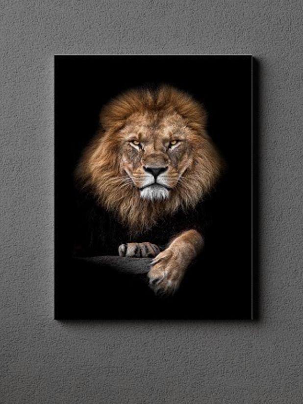 Quadro Tela Decorativo Leão Luxo 90x60 Grande Cor Preto