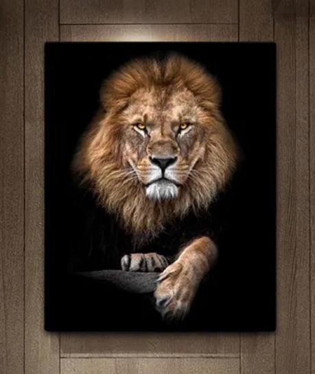 Quadro Tela Decorativo Leão Luxo 90x60 Grande Cor Preto