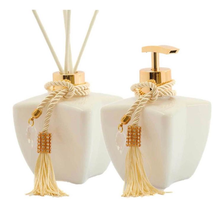 Kit Banheiro Lavabo Vidros Luxo 2 marfim