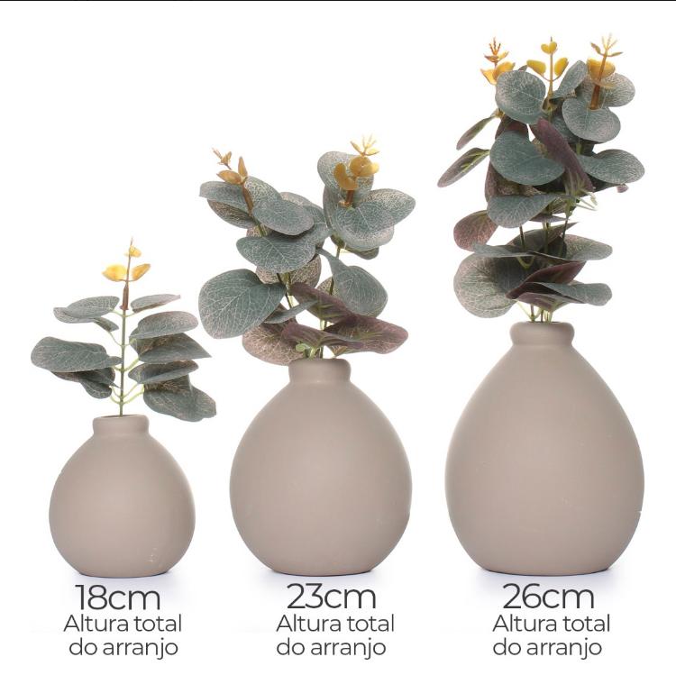 Trio De Vasos Cerâmica Flor Artificial Decorativa