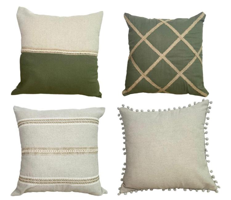 Kit 4 Capas Almofada Luxo Linho Estilo Boho Chic Verde Oliva