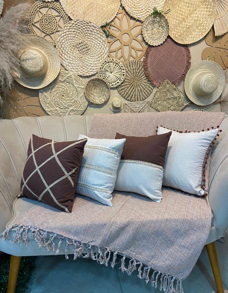 Kit 4 Capas Almofada Luxo Linho Estilo Boho Chic Marrom