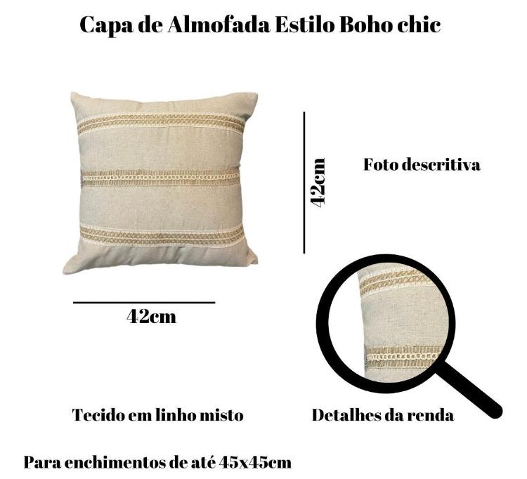 Kit 4 Capas Almofada Luxo Linho Estilo Boho Chic Marrom