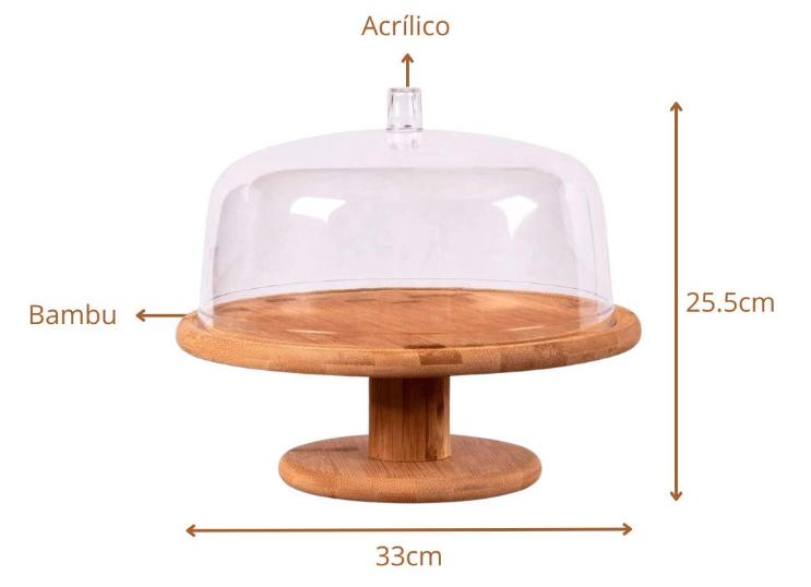 Boleira Bambu D33 Com Cúpula Acrílico E Pé