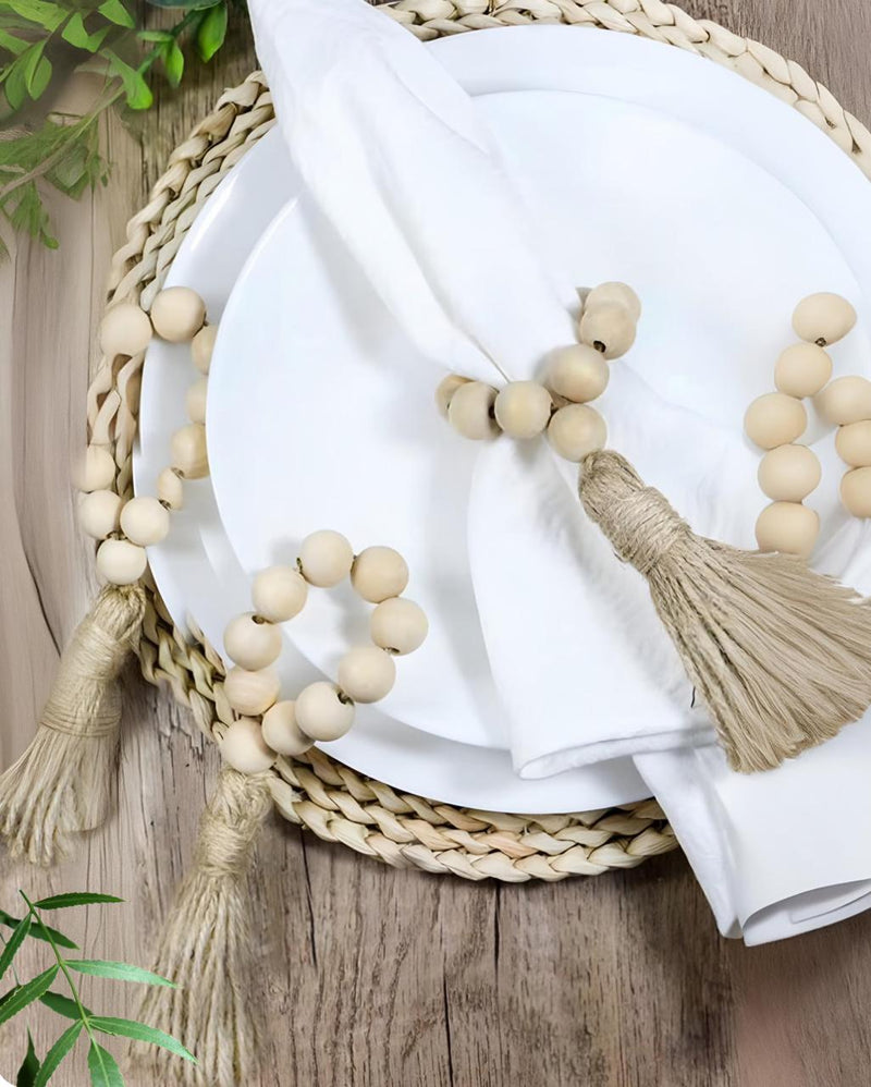 Porta Guardanapos com bola de madeira e juta