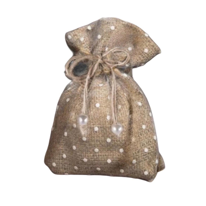 20 saquinhos de juta 10 x 15 cm  de juta com poa e fios com detalhe em perola