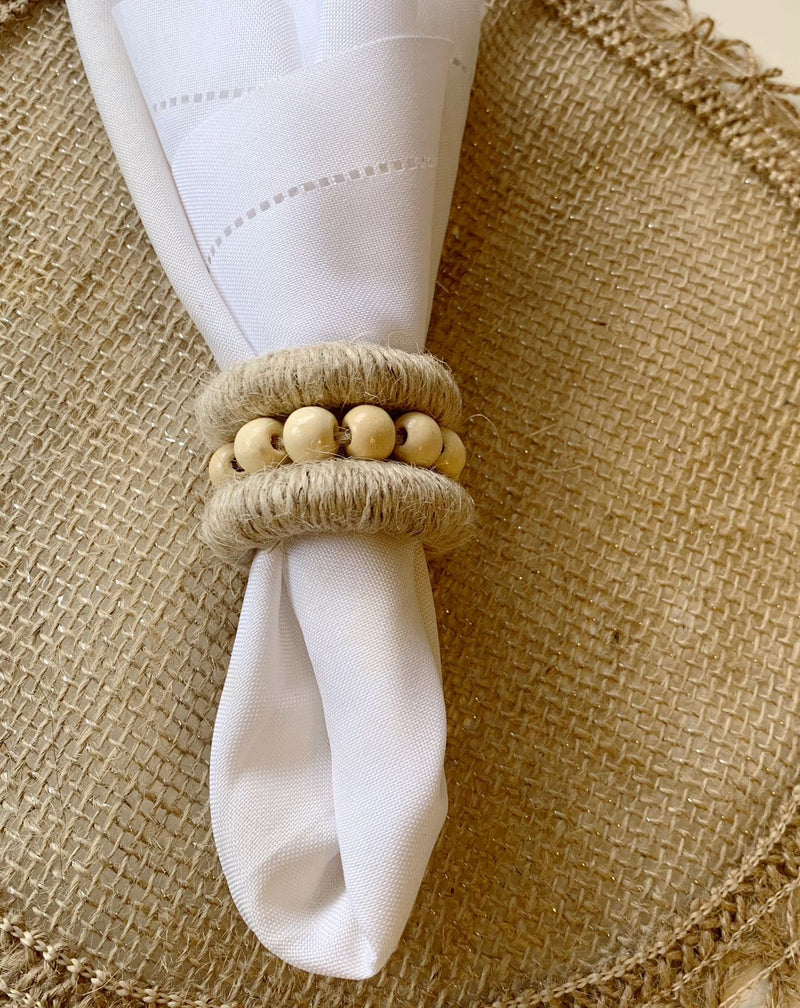 Porta-Guardanapos com Anel Duplo e Esferas de Madeira 6 Unidades