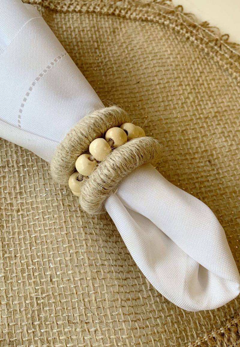 Porta-Guardanapos com Anel Duplo e Esferas de Madeira 6 Unidades