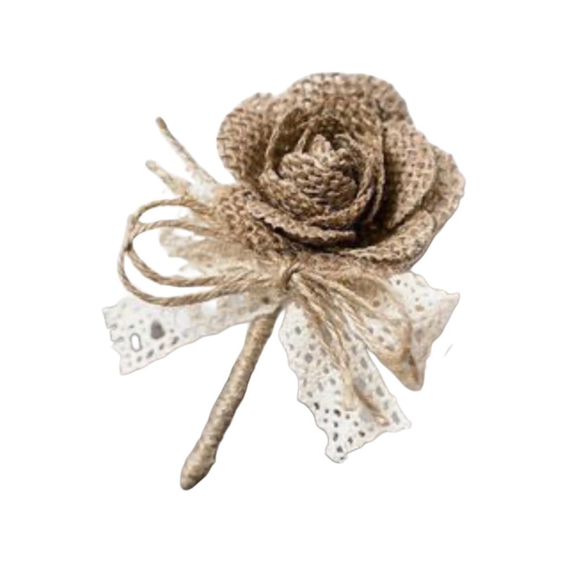 12 peças  - 6 Lapelas e 6 Cosarges de Rosas de Juta, padrinhos e madrinhas casamento rustico praia campo