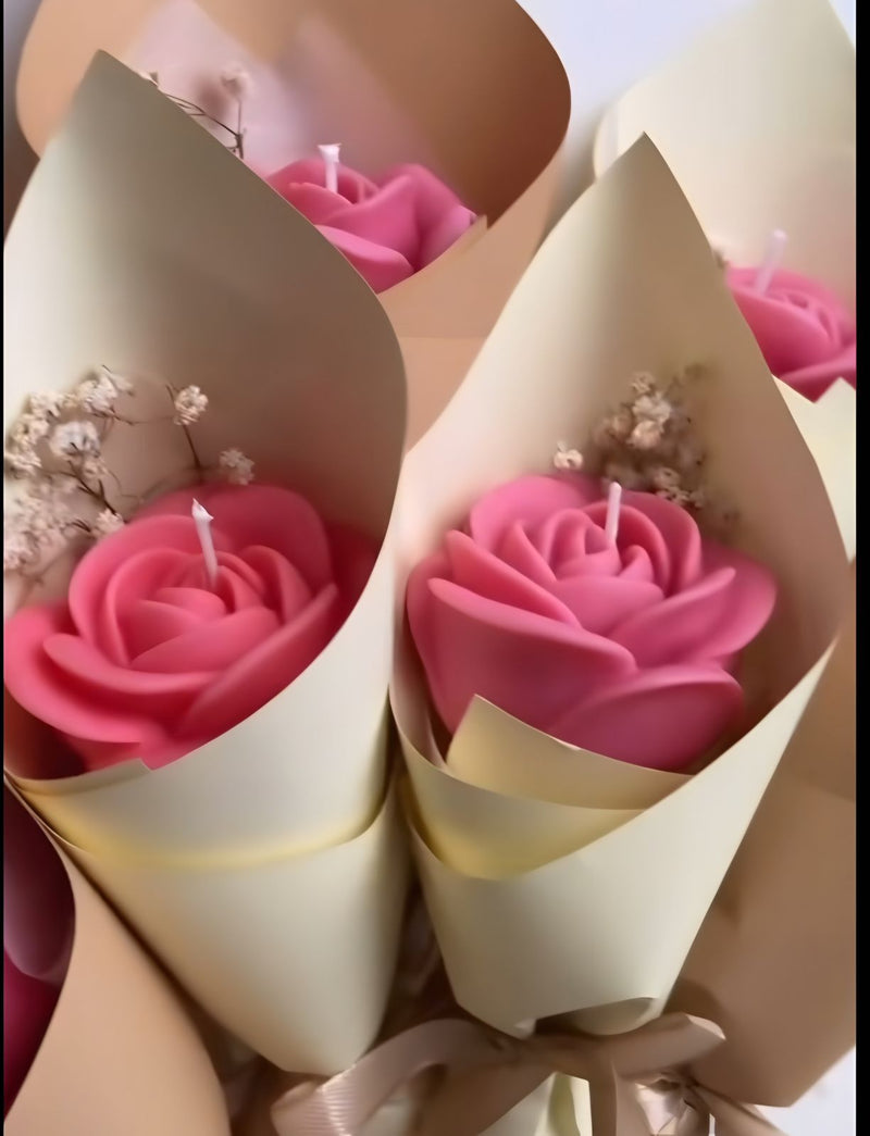 Buque de rosa unica mini vela  - kit de 10 unidades cor rosa pink