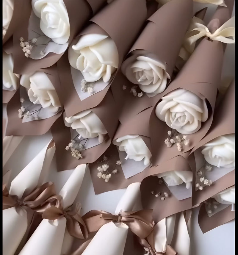 Buque de rosa unica mini vela  - kit de 10 unidades cor branco off white