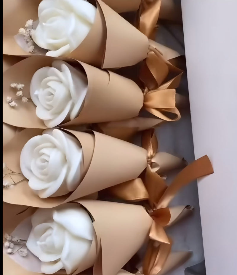 Buque de rosa unica mini vela  - kit de 10 unidades cor branco off white