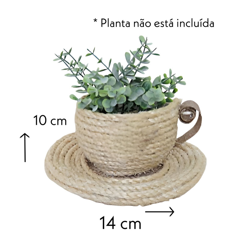 Vaso xicara rustico de sisal e juta - jardim interno