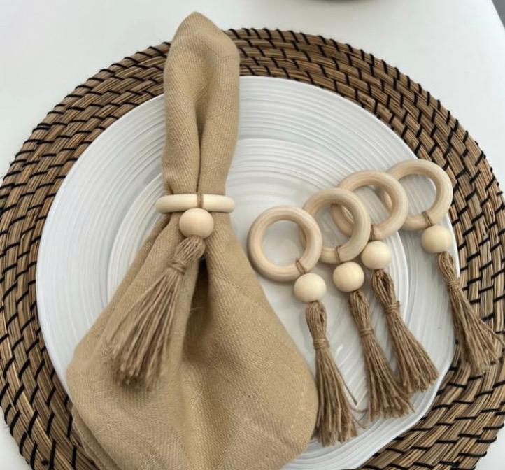 Porta Guardanapo de argolas e pendente marfim 6 unidades