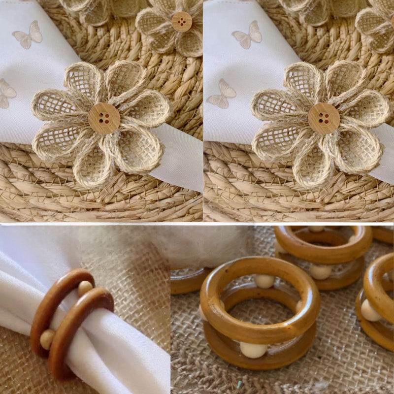 kit 8 pecas 4 de madeira duplo e 4 de floral com botao amadeirado