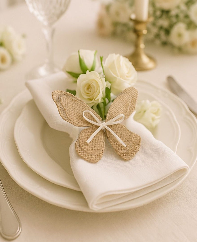 Porta guardanapo borboleta de juta com aro de madeira - 6 unidades