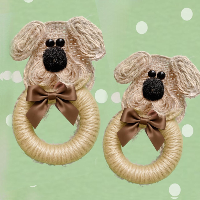 Porta Guardanapo de Cachorrinhos com juta e aro de madeira