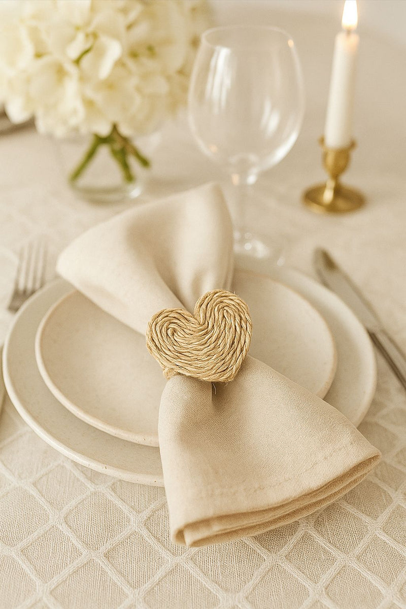 Porta Guardanapo de coracao sisal aro de madeira