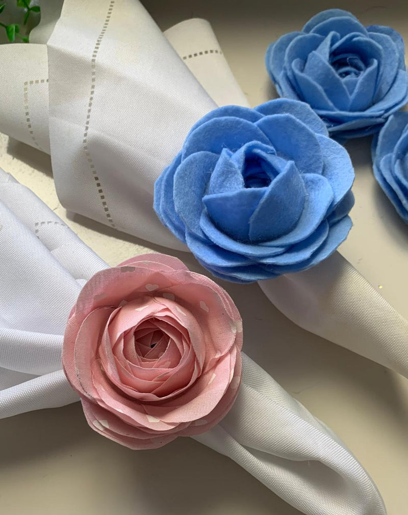 Kit 6 porta guardanapos azul claro de feltro com argola de acrílico