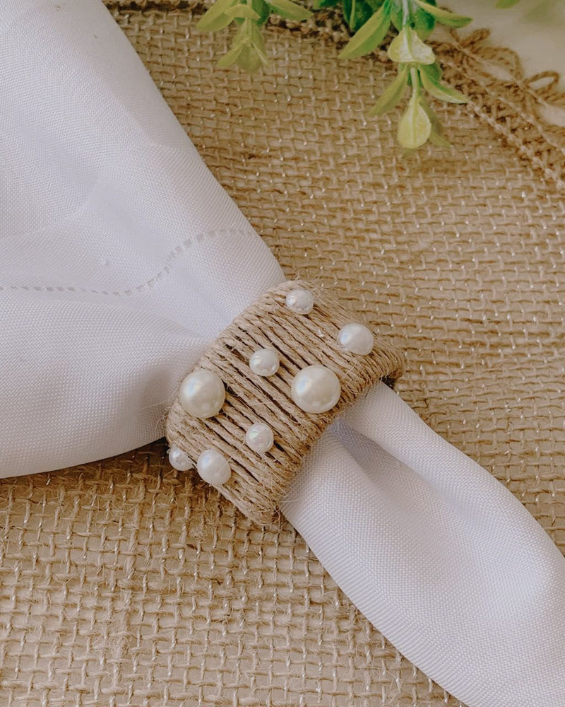 Porta guardanapo com fios de rami e perolas - 6 unidades