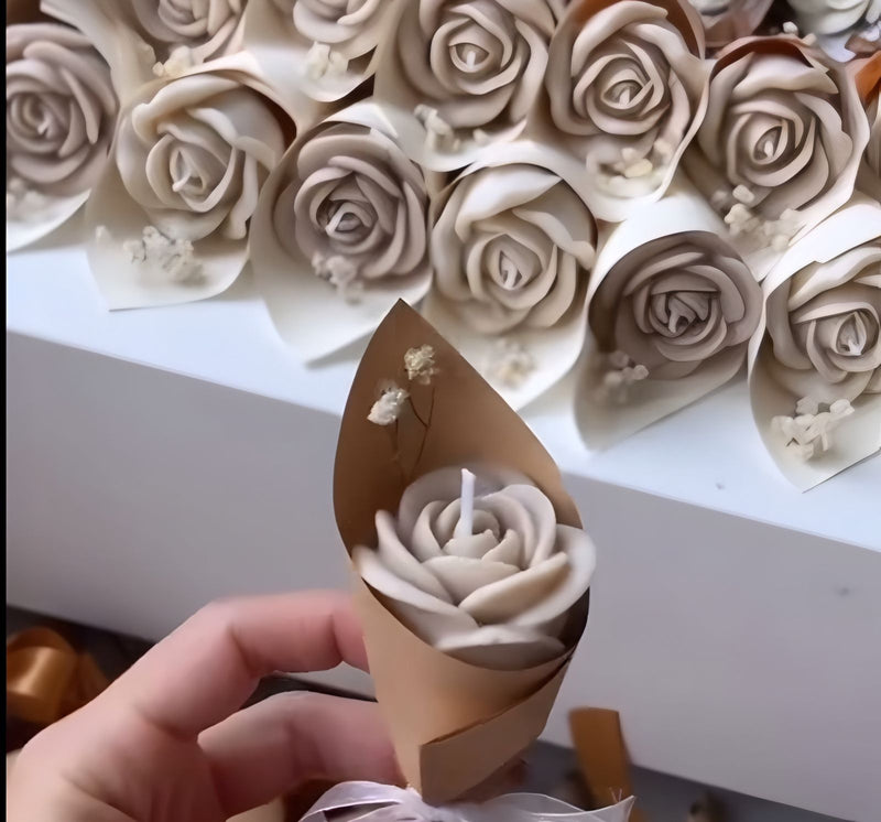 Buque de rosa unica mini vela  - kit de 10 unidades cor bege natural