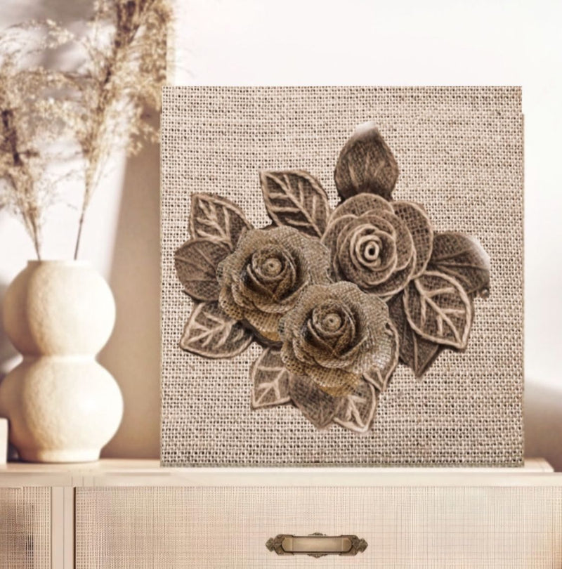 Quadro de juta com rosas 30 x 30 cm
