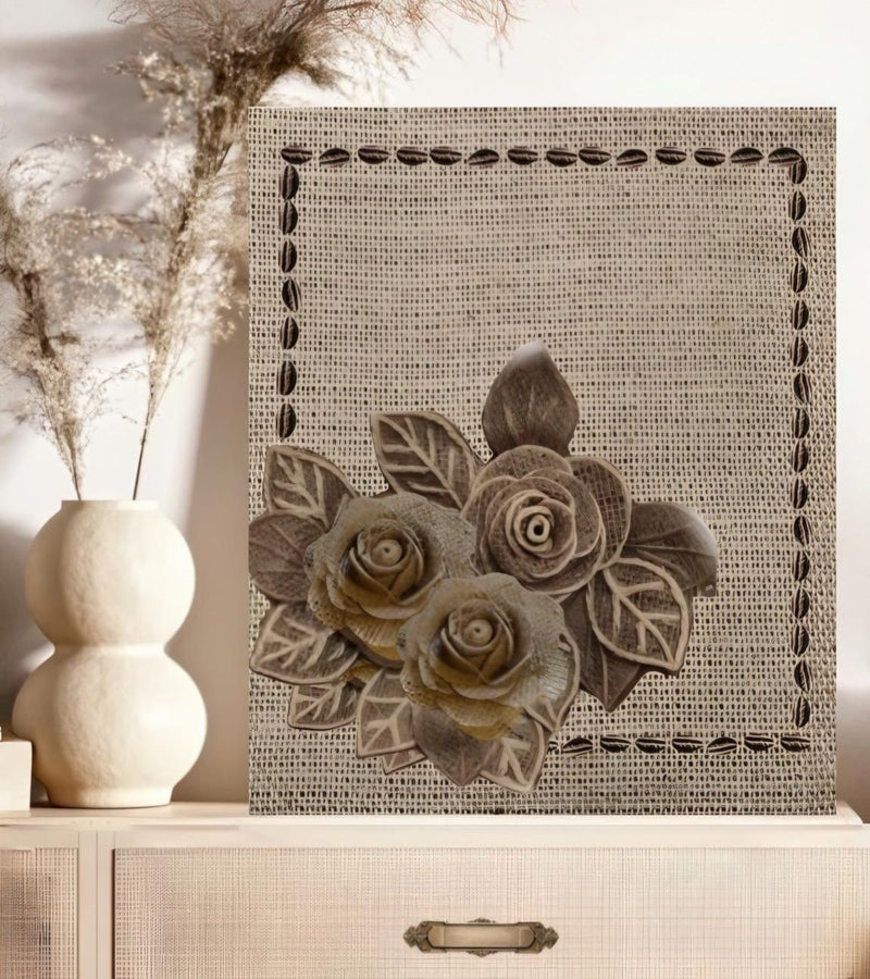 Quadro de juta com rosas 35x 27,50 cm